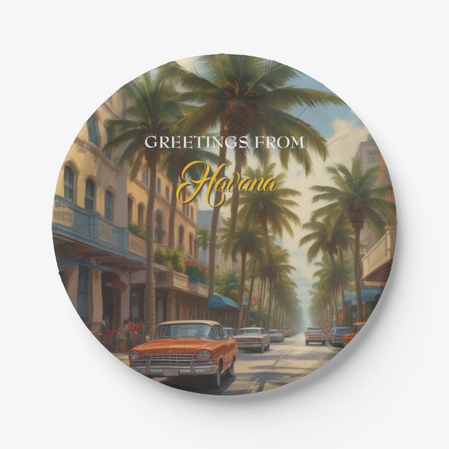 Vintage Cuba Travel - Greetings From Havana Paper Plate (Front)