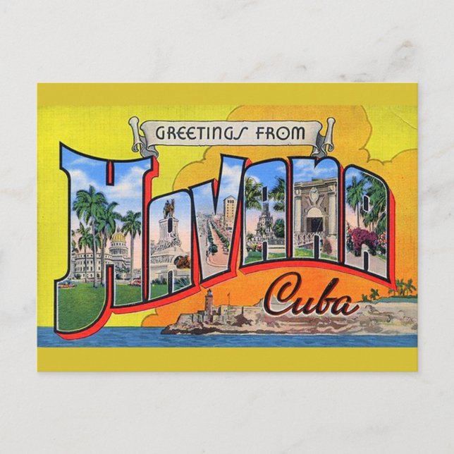 Vintage Cuba Travel - Greetings From Havana Postcard (Front)