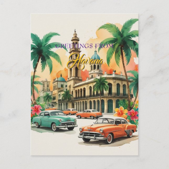 Vintage Cuba Travel - Greetings From Havana Postcard (Front)