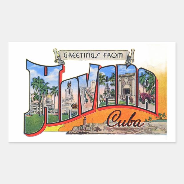 Vintage Cuba Travel - Greetings From Havana Rectangular Sticker (Front)
