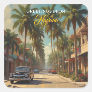 Vintage Cuba Travel - Greetings From Havana Square Sticker