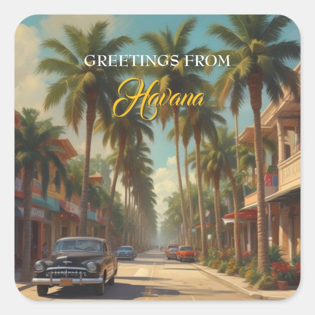 Vintage Cuba Travel - Greetings From Havana Square Sticker (Front)