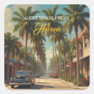 Vintage Cuba Travel - Greetings From Havana Square Sticker
