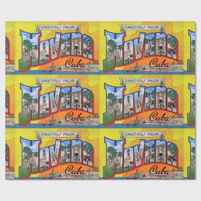 Vintage Cuba Travel - Greetings From Havana Wrapping Paper (Flat)