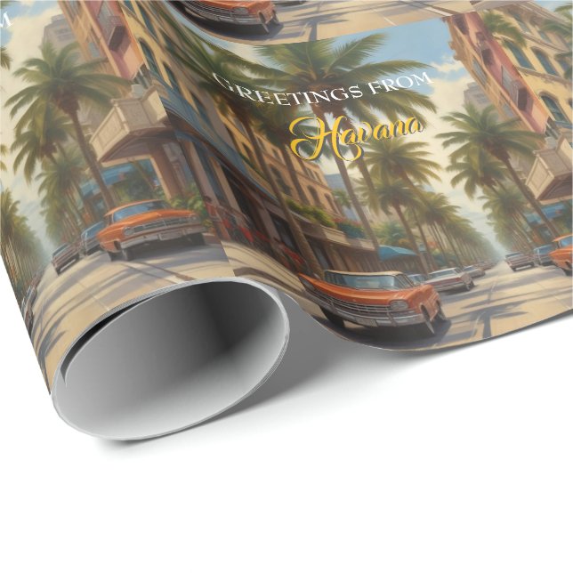 Vintage Cuba Travel - Greetings From Havana Wrapping Paper (Roll Corner)