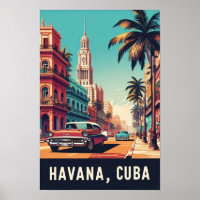 Vintage Cuba Travel Poster with Classic Cars