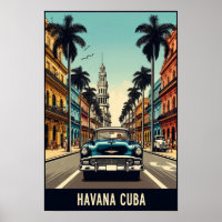 Vintage Cuba Travel Poster with Classic Cars