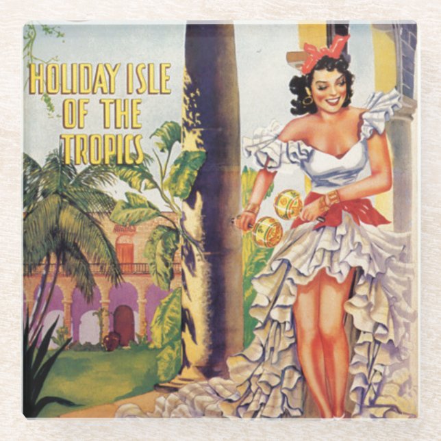 Vintage Cuban Tourist Commission Tropics Travel Glass Coaster (Front)