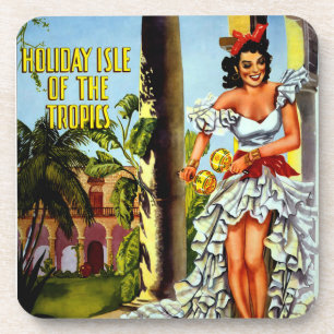 Vintage Cuban Travel - Holiday Isle Tropics Coaster