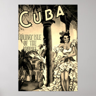 Vintage Cuban Travel - Holiday Isle Tropics Sepia Poster