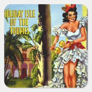 Vintage Cuban Travel - Holiday Isle Tropics Square Sticker