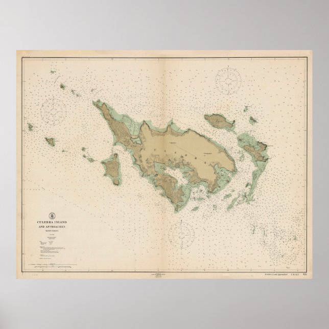 Vintage Culebra Puerto Rico Map (1914) Poster (Front)