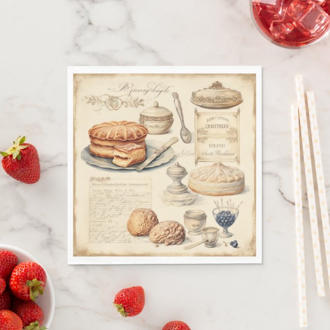 Vintage Culinary Delights Pattern Napkin (Insitu)