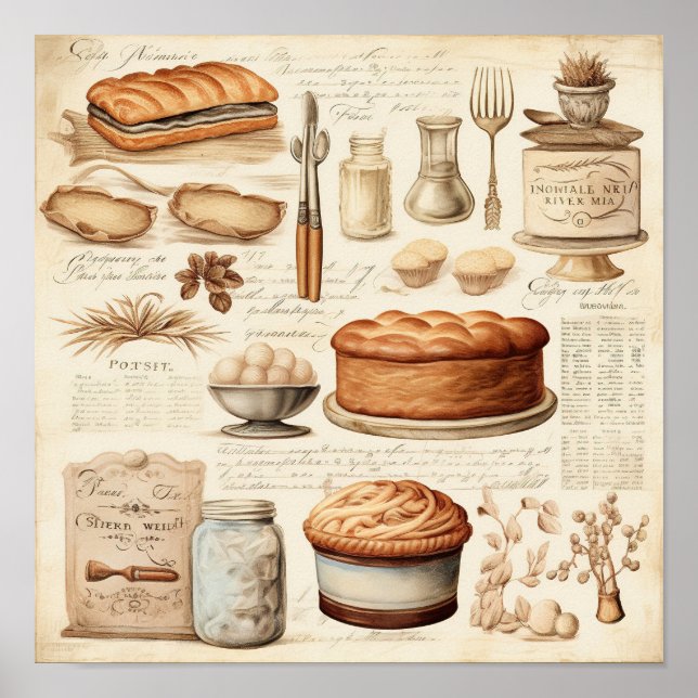 Vintage Culinary Delights Pattern Poster (Front)