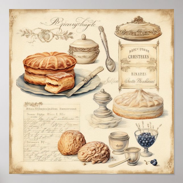 Vintage Culinary Delights Pattern Poster (Front)