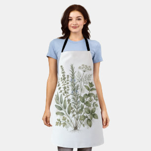 Vintage Culinary Herbs Watercolor Art Apron