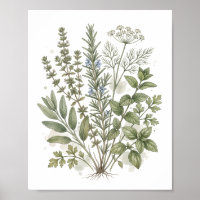 Vintage Culinary Herbs Watercolor Art