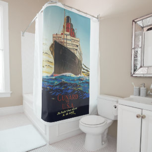 VINTAGE CUNARD AQUITANIA TRAVEL POSTER SHOWER CURT CURTAIN
