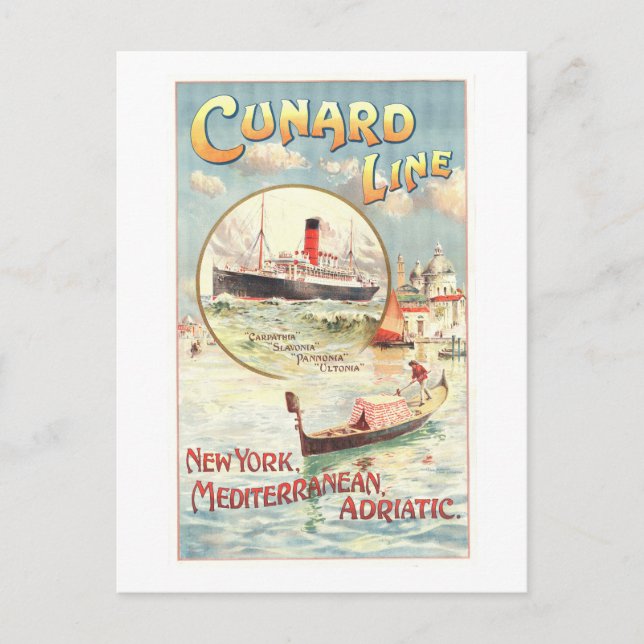Vintage Cunard Line Advertising Poster Postcard (Front)