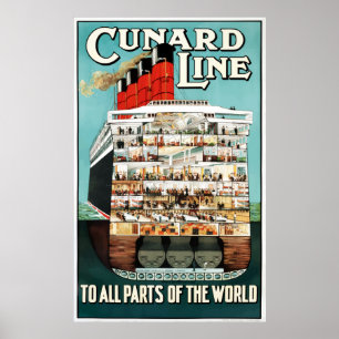 Vintage Cunard Line Ocean Liner Travel Poster