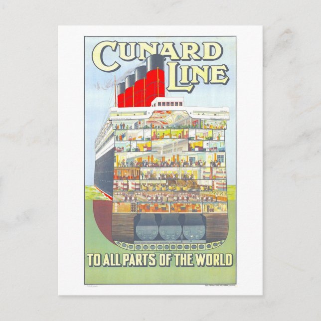 Vintage Cunard Line Ship Diagram Postcard (Front)