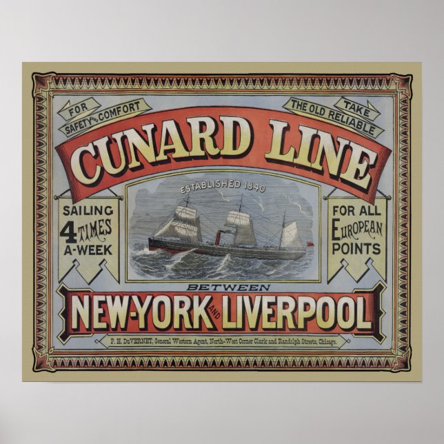 Vintage Cunard Line Shipping Company Ad Poster (Front)
