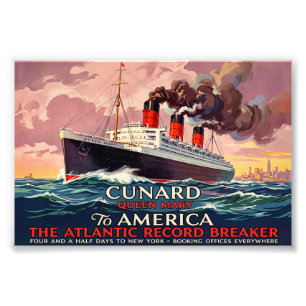 Vintage Cunard Queen Mary Ocean Liner Photo Print