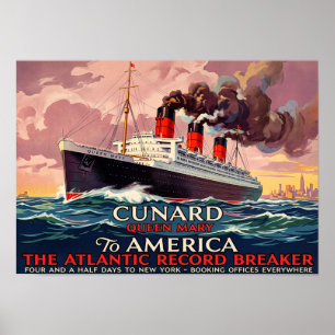 Vintage Cunard Queen Mary Ocean Liner Poster