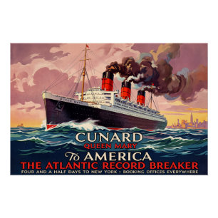 Vintage Cunard Queen Mary Ocean Liner Poster