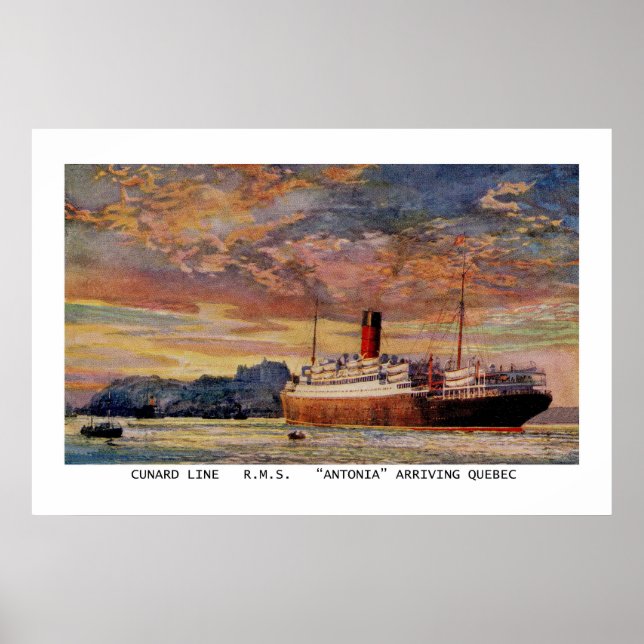 Vintage Cunard RMS Antonia at Quebec Poster (Front)