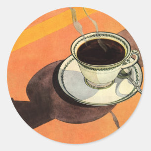 Vintage Cup of Coffee, Saucer, Spoon, Retro Diner Classic Round Sticker