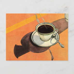 Vintage Cup of Coffee, Saucer, Spoon, Retro Diner Postcard