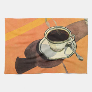 Vintage Cup of Coffee, Saucer, Spoon, Retro Diner Tea Towel
