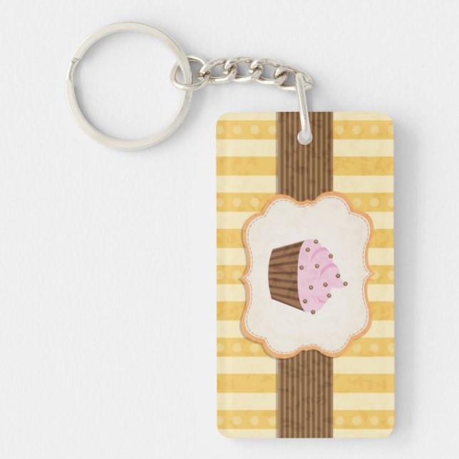 Vintage Cupcake Background Key Ring (Front)