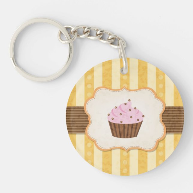 Vintage Cupcake Background Key Ring (Front)