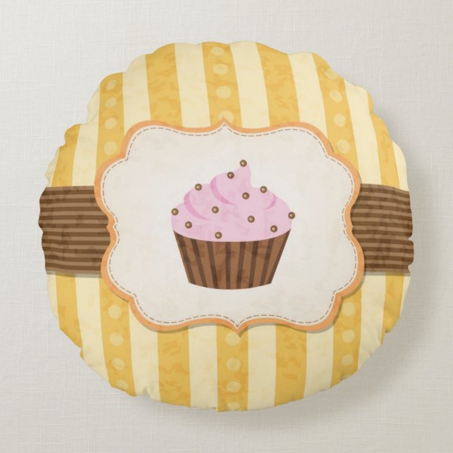Vintage Cupcake Background Round Cushion (Front)
