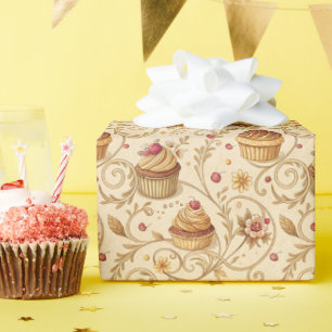Vintage Cupcake Swirl Baking Dessert Design Wrapping Paper