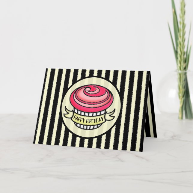 Vintage Cupcake Tattoo Birthday Card (Front)