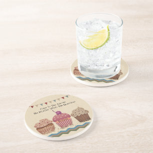 Vintage Cupcakes Cute Quote Bunting Sandstone Coaster