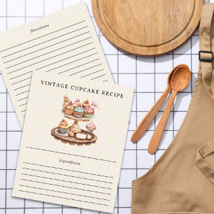 Vintage Cupcakes Pastry Bakery Striped Recipe Card