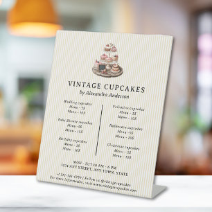 Vintage Cupcakes Retro Bakery Pastry Dessert Price Pedestal Sign