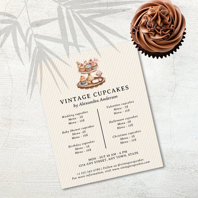 Vintage Cupcakes Retro Bakery Pastry Flyer (Vintage Cupcakes Retro Bakery Pastry Flyer)