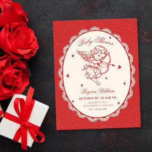 Vintage cupid angel baby shower invitation
