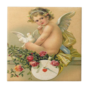 Vintage, Cupid Angel, Dove and Roses Tile