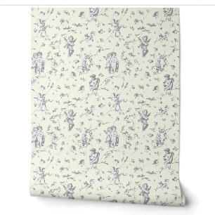 Vintage Cupid Angels Floral Baby Grey Toile Wallpaper