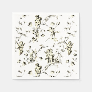 Vintage Cupid Angels Floral Beige White Toile Napkin