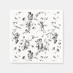 Vintage Cupid Angels Floral Black White Toile Napkin