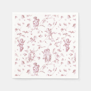 Vintage Cupid Angels Floral Pink White Toile Napkin