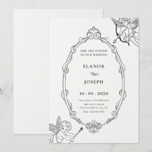 Vintage cupid baroque frame art wedding invitation