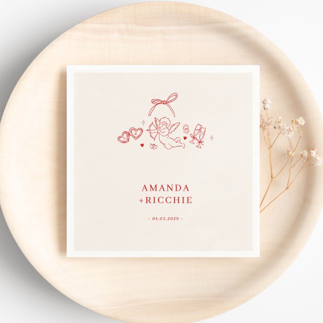 Vintage Cupid Cherub Hand Drawn Wedding Engagement Napkin (Creator Uploaded)